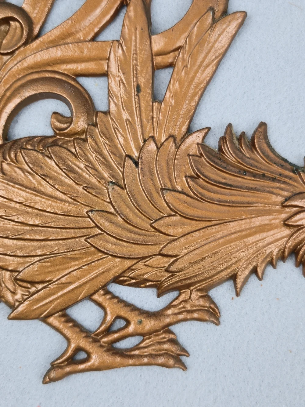 Vintage Copper Tone Metal Rooster Wall Plaques Pair MCM Farmhouse Decor